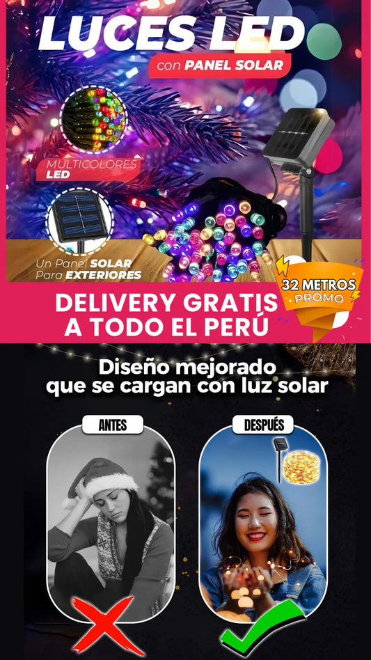 Luces LED Navideñas con Panel Solar (32 METROS)